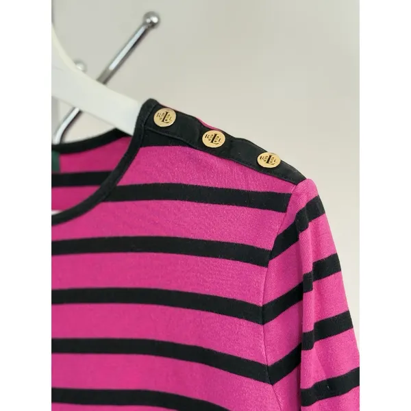 Lauren Ralph Lauren Shirt Womens Size L Pink Black Striped Long Sleeve Preppy - Image 5