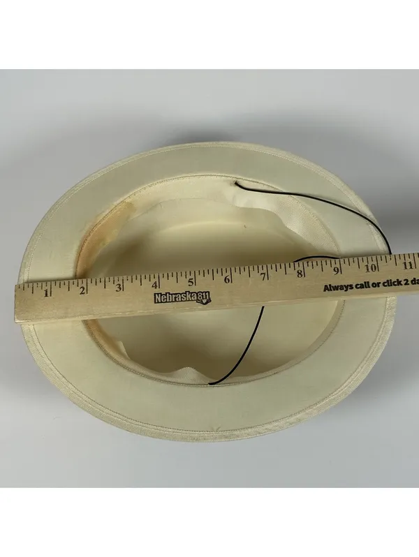 Vintage Ladies' Ivory Satin Hat with Brown Leaf Detail - Image 10