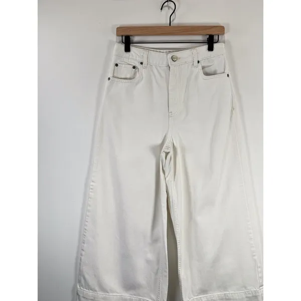 GANNI Womens Jeans White Denim Organic Cotton High Rise Cropped Wide Leg Size 27 - Image 5