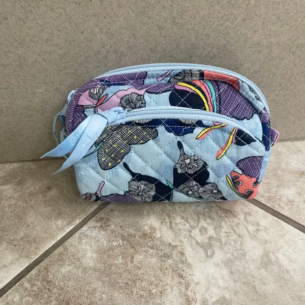 Vera Bradley Monarch Garden Quilted Double Zip Cosmetic Bag Butterfly Blue - Image 2