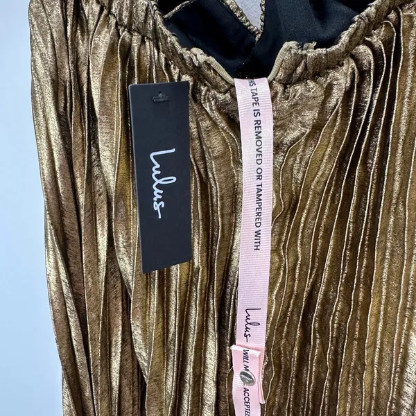 Lulus Brilliant Allure Gold Metallic Lurex Pleated Maxi Dress Formal Glam XS NWT - Image 10