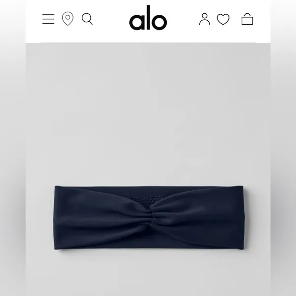 ALO Yoga NWT Airlift Headband Navy Blue Grips and scrunched back White Alo Logo - Image 12
