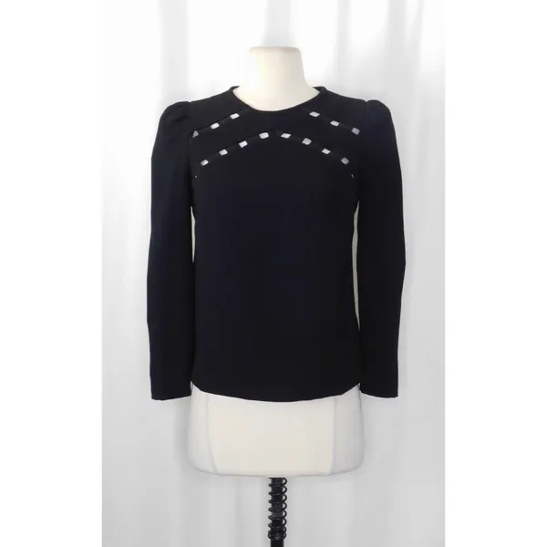 BA&SH Black Corus Top Blouse Cutout Details Solid Cut-Outs Bash Size 0 US Size 4 - Image 2