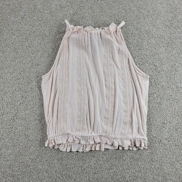 Chelsea & Violet Top Womens M Pink Collar Tie Ruffle Lace Trim Sleeveless Tank - Image 2