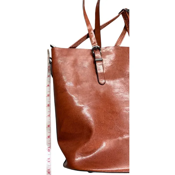 Brown Pleather Tote Bag - Image 3