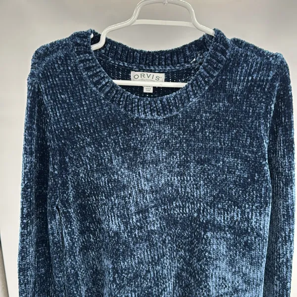 Orvis Women's Deep Blue Crew Neck chenille Sweater L soft winter cozy outdoors - Image 7