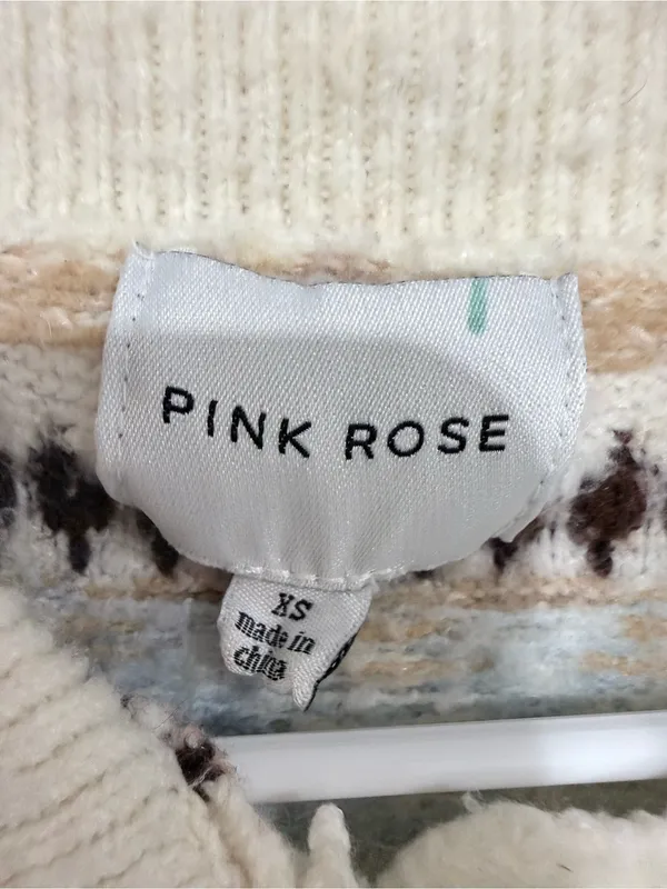 Pink Rose Cream & Light Blue Fair Isle Button-Up Cardigan - Image 3