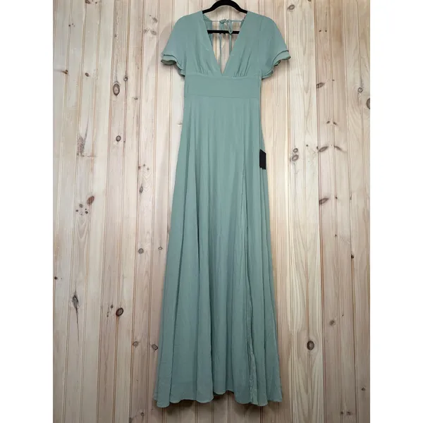 NWT Lulus Promise Of Love Sage Brush Flutter Sleeve Maxi Dress Bridesmaid Sz 2X - Image 2