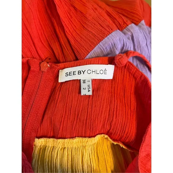 See by Chloe Striped Multi Color Cotton Crinkle Midi Dress‎ Size 2 - Image 2