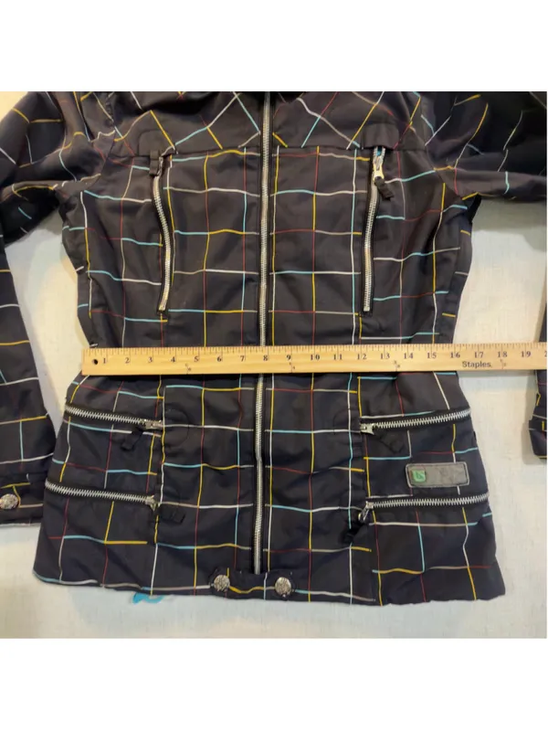 Burton Women’s Small - Y2K Snowboard Jacket Multicolor Plaid Grid Hooded - Image 9