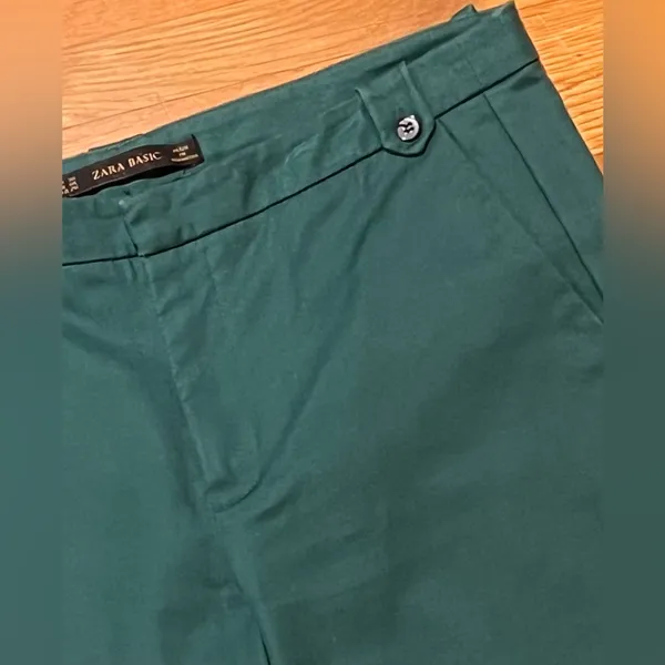 ZARA Green‎ Cotton Stretch Cropped Ankle Pants Button Details Size 4 1628/225 - Image 7