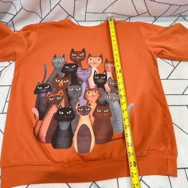 Amadora Sport Sweatshirt Med Orange Halloween Cat Graphic‎ Fleece Crewneck - Image 5