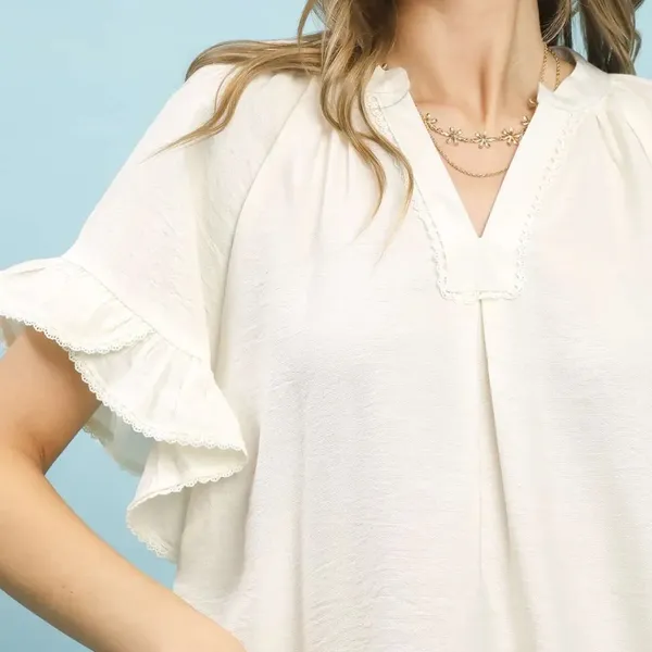 Umgee Ruffle Sleeve V-Neck Flutter Blouse‎ - Image 4