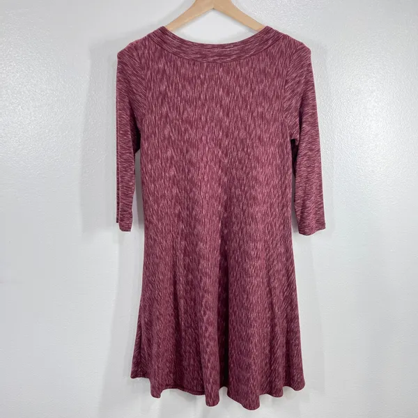 Anthropologie Swing Dress Knit Casual 3/4 Sleeve Pockets Maroon Size‎ Small - Image 4