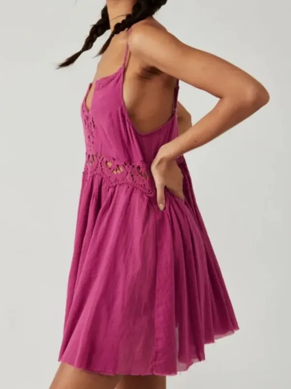 NWOT Free People Ilektra Lace Accent Cotton Slip Dress In Dahlia Mauve Size XL - Image 5
