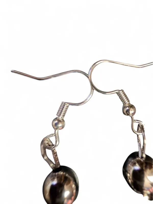Handmade Silver Floral Leaf Dangle Earrings Metallic Beaded Drops - Image 5