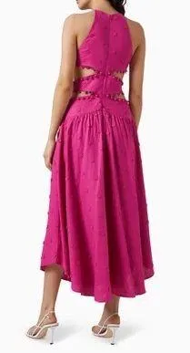 Farm Rio NWT Pink 3D Flower Midi Dress in Linen. Size Large - Image 6