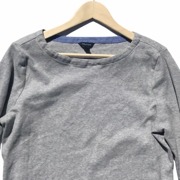 Nautica Chambray Boat Neck Gray Cuff Sleeve Top‎ - Image 3