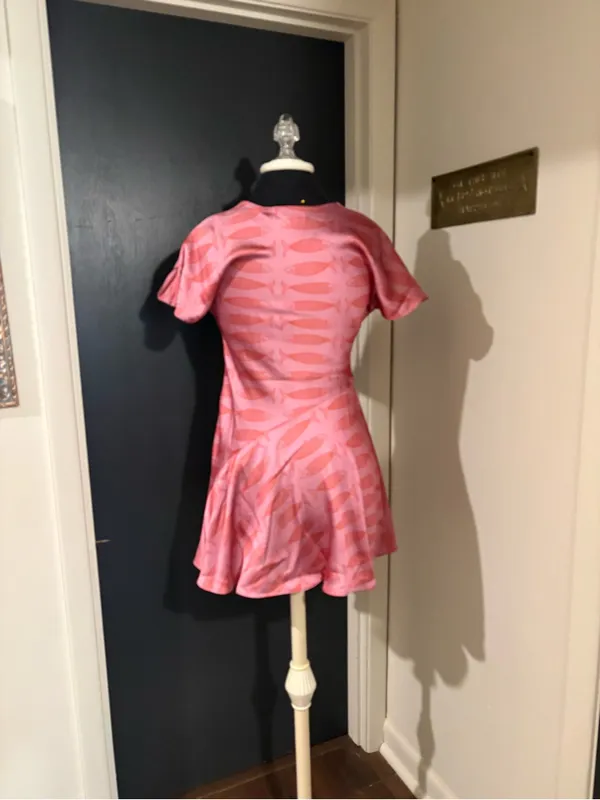 Anthropologie Pink Fish-Print V-Neck Mini Dress in Silky Satin - Image 3
