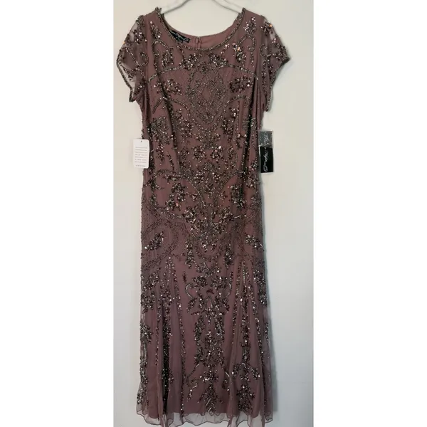 Pisarro Nights Embellished Mesh MIDI Gown Beaded Sz 10 Mauve NWT $268 - Image 3