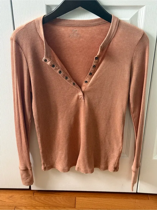 Aerie Orange Snap Up Ribbed Henley - Image 2