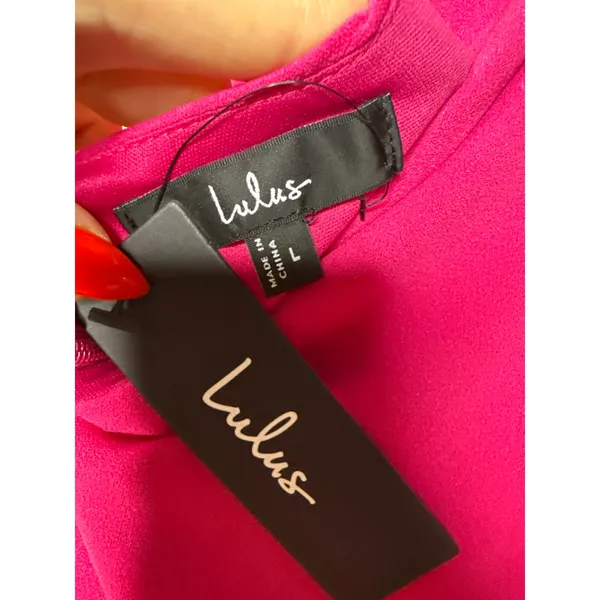 NWT Lulus Keep It Interesting Hot Pink Asymmetrical Halter Maxi Dress Holiday L - Image 8