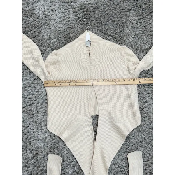 Athleta x Alicia Keys Ribbed Tie Front Knit Wrap Top Sweater Cream Womens Size M - Image 11
