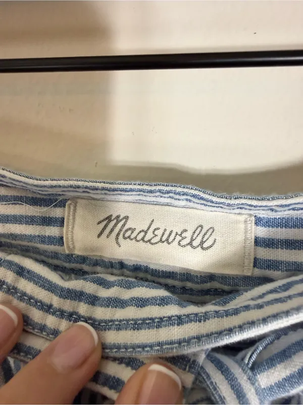 Madewell Tie Palisade Button-Front Midi Skirt in Pilar Stripe Blue White Size 8 - Image 7