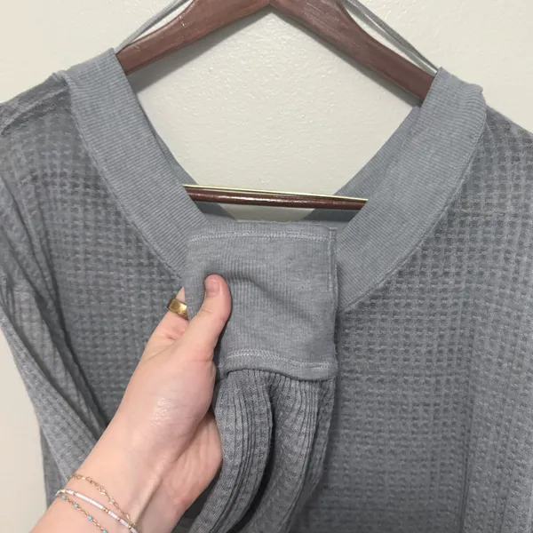 Free People We‎ The Free South Side Waffle Knit Thermal Charcoal Gray Sz XS - Image 7