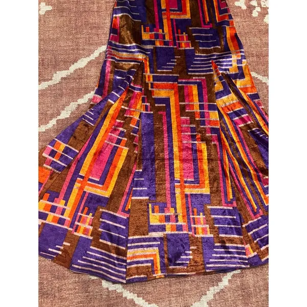 American Vintage Vintage Psychedelic Geometric Velvet Maxi Dress Purple Orange - Image 8