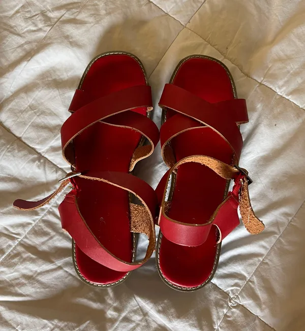 Red Leather Platform Sandals Size 7.5 - Image 4