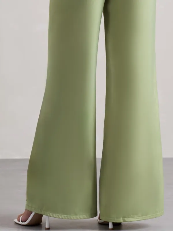 NWT Club L London Satin Wide Leg Trouser Sage Green High Rise Size US 8 - Image 3