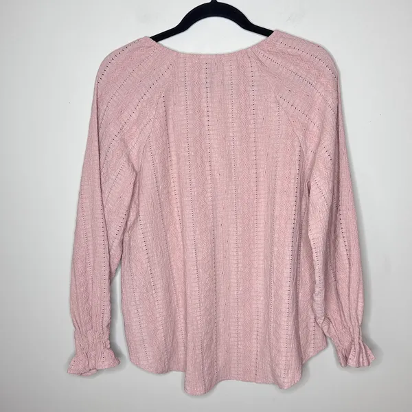 Frye Women's Textured Peasant Dusty Rose Top Aztec Pattern‎ Blouse Medium Boho - Image 5