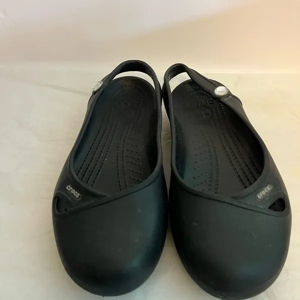 Crocs Womens Slip On Slingback‎ Ballet Flat W/Gem Round Toe Beach Black Sz 7w - Image 4