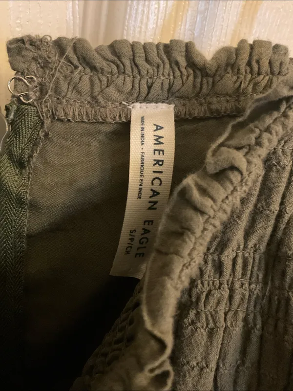 American Eagle Smocked Midi Dress in Olive Green – Size Small - Image 5