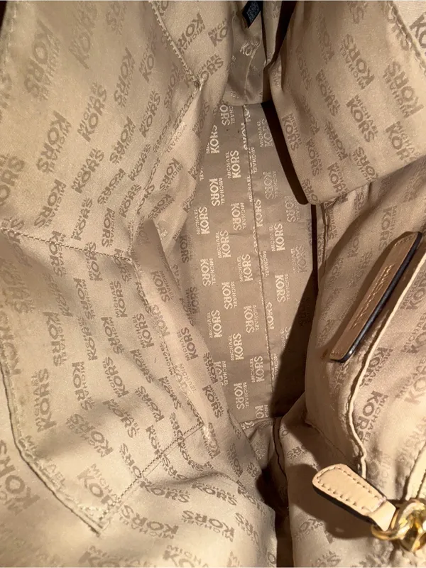 Michael Kors Brown MK Monogram Tote with Beige Handles - Image 11