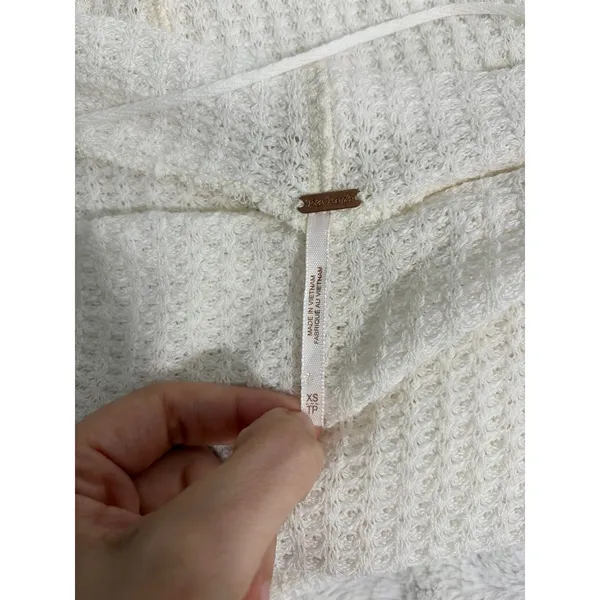 Free People White Drippy Mercury Waffle Knit Oversized Boho Casual Top XS - Image 6
