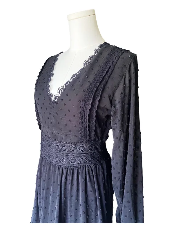Aqua Swiss Dot Crochet Midi Dress - Image 2