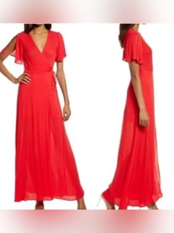 Lulus Much Obliged Red Wrap Maxi dress - Image 5