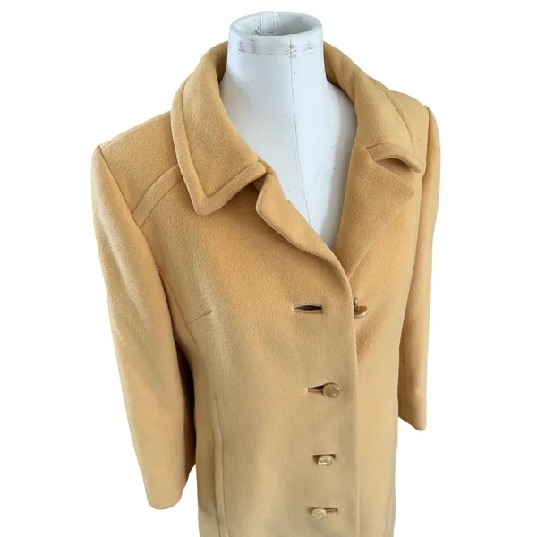 VTG 60s Yellow Wool Maxi Trench Coat Giralda Room 8/10 Quiet Luxury Clean Girl - Image 12