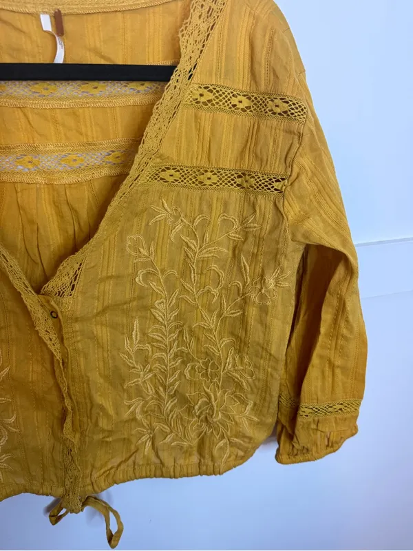 Free People Mustard Yellow Follow Your Heart Embroidered Peasant Blouse - Image 8
