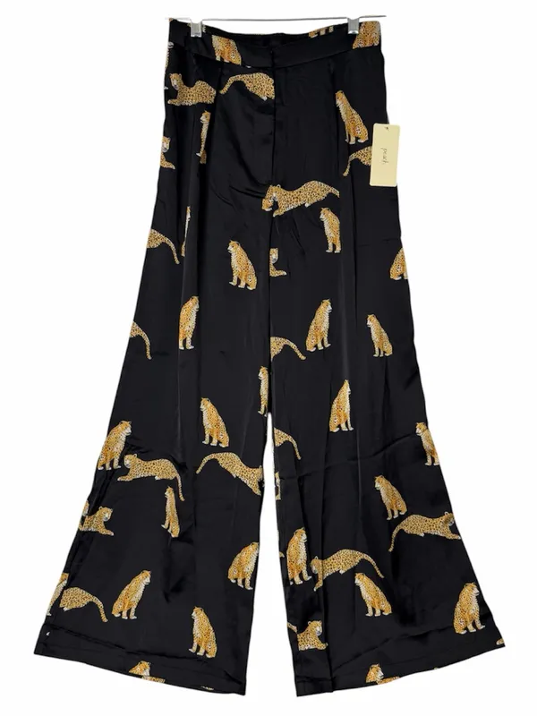 Peach Wide Leg Black Pants with Cheetah / Leopard Big Cat Print Satin Feel NWT - Image 2