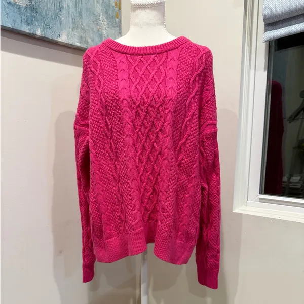 J.Crew Pink Cable Knit Sweater Cozy Barbiecore Clueless Aesthetic Women’s L - Image 2