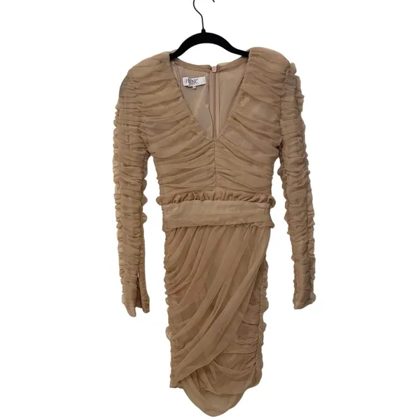 House of CB Fleur Blush Pleated Tulle Deep V Mini Dress Size XS - Image 2