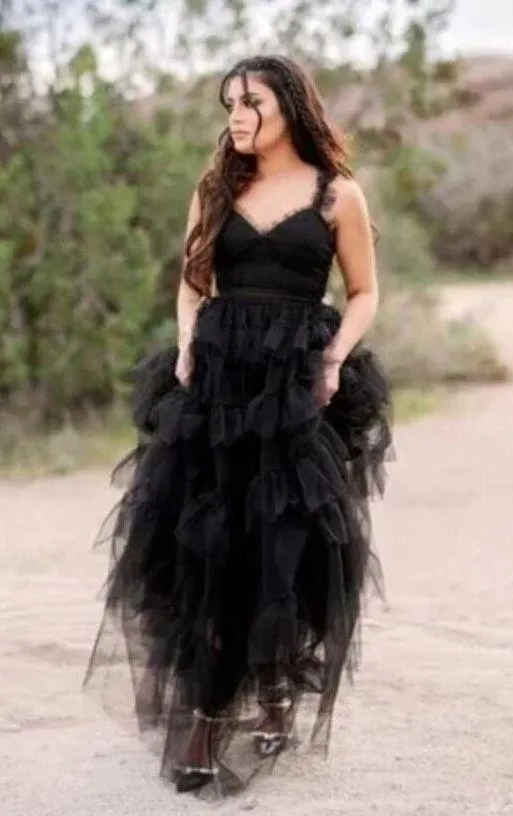 BETSY & ADAM Tiered Ruffle Tulle Gown in Black Size US 4 - Image 11