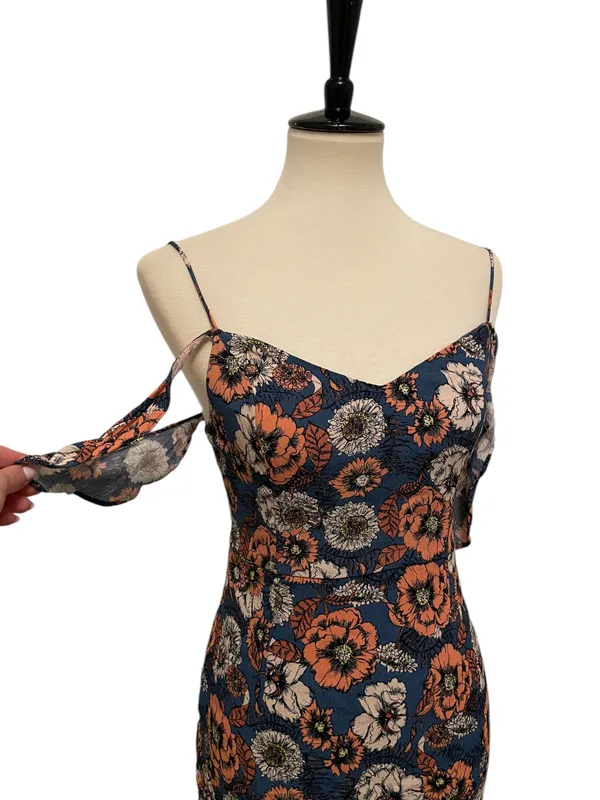 Blue And Orange Floral Midi Dress - Image 2