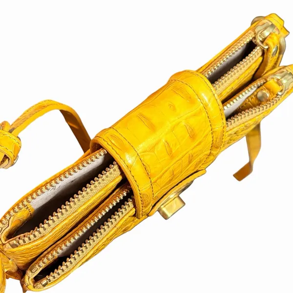 Brahmin Yellow Croc Embossed Crossbody Zip Top Turn Lock Gold Hardware - Image 8