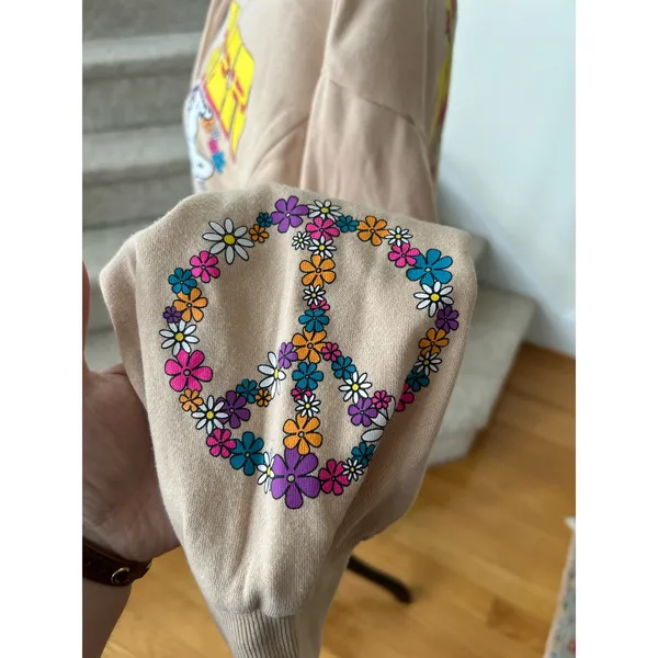 Peanuts Inner Peace Snoopy Tan Floral Graphic Hoodie - Image 4