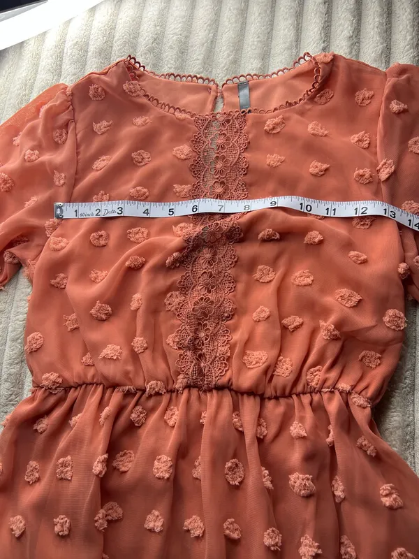 coral Swiss-dot lace mini dress, style classy/feminen - Image 4