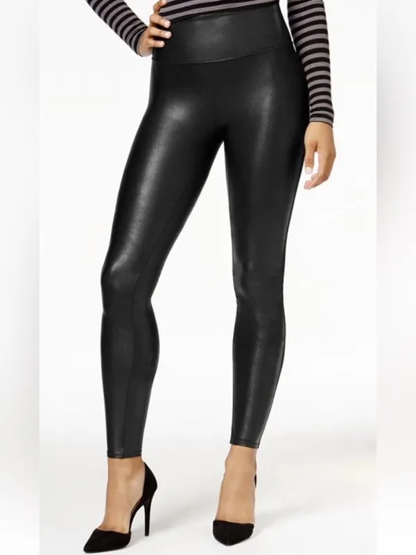 Spanx Women’s Faux Leather Leggings Metallic Black Medium Shapewear - Image 4